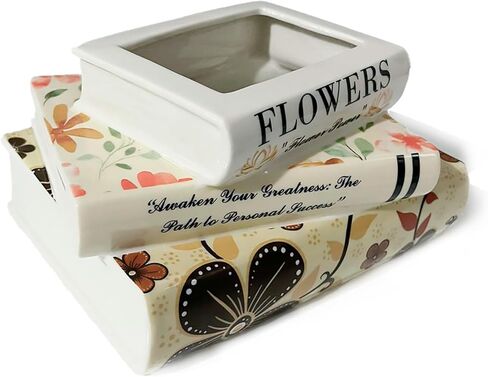 MyGoal Decorative Book Vase – Ceramic Flower Pot with Drainage Hole, Multicolor Tower Design, Small Size for Table, Desk, Shelf, Gift for Book Lovers in Saudi Arabia