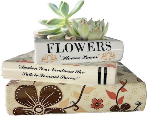 MyGoal Decorative Book Vase – Ceramic Flower Pot with Drainage Hole, Multicolor Tower Design, Small Size for Table, Desk, Shelf, Gift for Book Lovers in Saudi Arabia