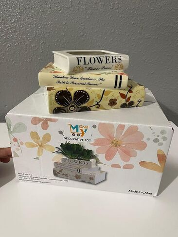 MyGoal Decorative Book Vase – Ceramic Flower Pot with Drainage Hole, Multicolor Tower Design, Small Size for Table, Desk, Shelf, Gift for Book Lovers in Saudi Arabia