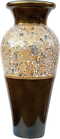 Zorigs Floor Vase, 18 Inch Mosaic Vase – Tall Cylinder Made of Brass with Dandelion and White Glass Mosaic Pieces – Handcrafted Decorative Home Décor Accent Piece for Bedroom, Living Room, Office in Saudi Arabia