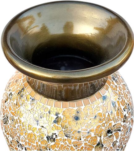 Zorigs Floor Vase, 18 Inch Mosaic Vase – Tall Cylinder Made of Brass with Dandelion and White Glass Mosaic Pieces – Handcrafted Decorative Home Décor Accent Piece for Bedroom, Living Room, Office in Saudi Arabia