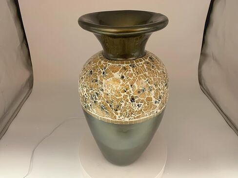 Zorigs Floor Vase, 18 Inch Mosaic Vase – Tall Cylinder Made of Brass with Dandelion and White Glass Mosaic Pieces – Handcrafted Decorative Home Décor Accent Piece for Bedroom, Living Room, Office in Saudi Arabia