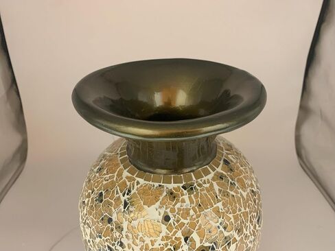 Zorigs Floor Vase, 18 Inch Mosaic Vase – Tall Cylinder Made of Brass with Dandelion and White Glass Mosaic Pieces – Handcrafted Decorative Home Décor Accent Piece for Bedroom, Living Room, Office in Saudi Arabia