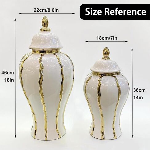 White and Gold Flower Vase, Modern Minimalist Ceramic Vase, Large Decorative Ginger Jars for Centerpieces, Tabletop Home Décor, Bedroom, Office, Living Room, Bookshelf, Fireplace Mantle (A, 18in) in Saudi Arabia