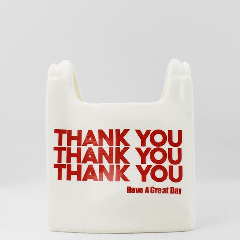 Thank You Shopping Bag Vase – 6.9 in Tall White Vase, Plastic Table Centerpiece - Cute Accent Piece for Entryway, Living Room and Bookshelf - Vases for Flower Arrangement - Made in USA, in Saudi Arabia