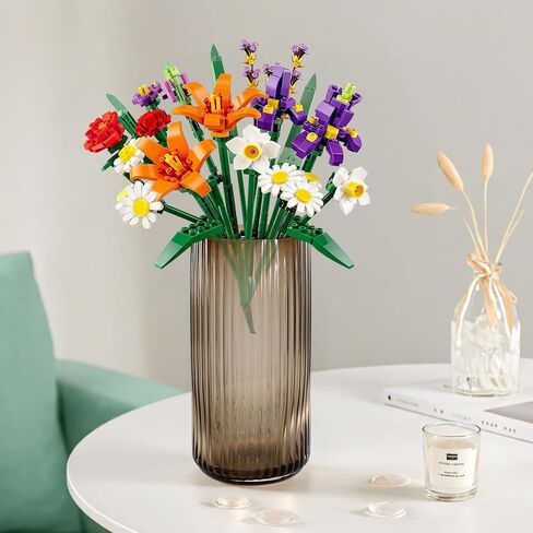 GarDream 8 Inch Tall Ribbed Glass Vases for Flowers-Thick Amber Glass Flower Vase for Centerpieces Table, Shelves, Decorative Cylinder Vase for Home Decor, Living Room, Dining Room, Bathroom Vanity in Saudi Arabia