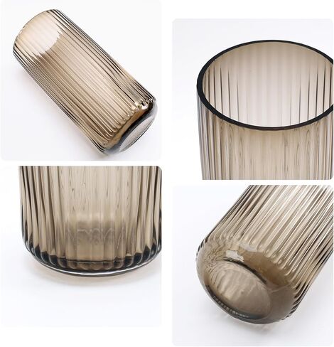 GarDream 8 Inch Tall Ribbed Glass Vases for Flowers-Thick Amber Glass Flower Vase for Centerpieces Table, Shelves, Decorative Cylinder Vase for Home Decor, Living Room, Dining Room, Bathroom Vanity in Saudi Arabia