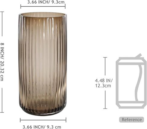 GarDream 8 Inch Tall Ribbed Glass Vases for Flowers-Thick Amber Glass Flower Vase for Centerpieces Table, Shelves, Decorative Cylinder Vase for Home Decor, Living Room, Dining Room, Bathroom Vanity in Saudi Arabia