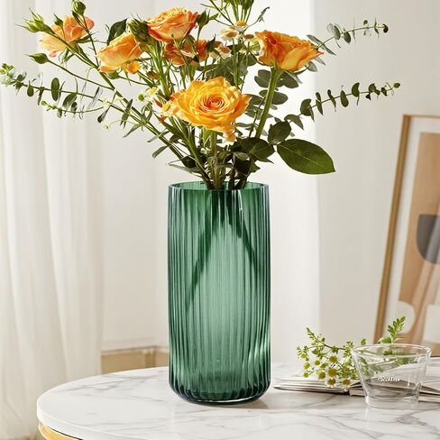 GarDream 8 Inch Tall Ribbed Glass Vases for Flowers-Thick Amber Glass Flower Vase for Centerpieces Table, Shelves, Decorative Cylinder Vase for Home Decor, Living Room, Dining Room, Bathroom Vanity in Saudi Arabia