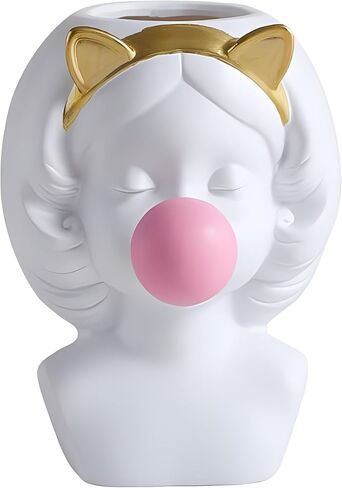 ZUOLUO فقاعة تهب فتاة وعاء النبات زهرية لطيف زهرة زهرية مضحك زارع الزهرية الصبار عصاري زراعة وعاء فرشاة للمكياج حامل منضدية تخزين جرة الفن تمثال تمثال ديكور مكتب المنزل in Kuwait