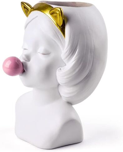 ZUOLUO فقاعة تهب فتاة وعاء النبات زهرية لطيف زهرة زهرية مضحك زارع الزهرية الصبار عصاري زراعة وعاء فرشاة للمكياج حامل منضدية تخزين جرة الفن تمثال تمثال ديكور مكتب المنزل in Kuwait