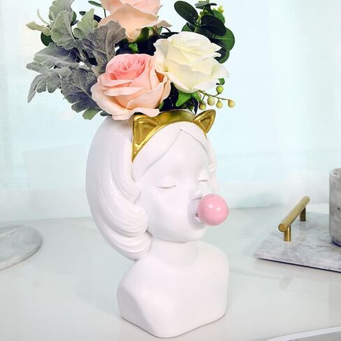 ZUOLUO فقاعة تهب فتاة وعاء النبات زهرية لطيف زهرة زهرية مضحك زارع الزهرية الصبار عصاري زراعة وعاء فرشاة للمكياج حامل منضدية تخزين جرة الفن تمثال تمثال ديكور مكتب المنزل in Kuwait