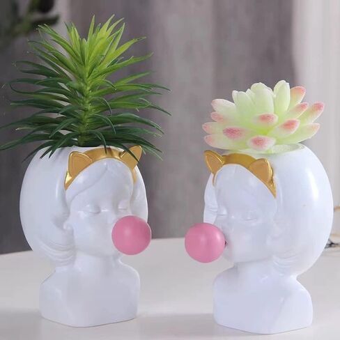 ZUOLUO فقاعة تهب فتاة وعاء النبات زهرية لطيف زهرة زهرية مضحك زارع الزهرية الصبار عصاري زراعة وعاء فرشاة للمكياج حامل منضدية تخزين جرة الفن تمثال تمثال ديكور مكتب المنزل in Kuwait