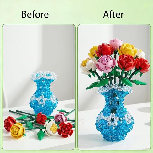 Vase for Lego Flowers,Flower Bouquet Display Stand Compatible with Lego Bricks Roses Tulips Sunflowers,Home Office Desk Decoration,Gift for Lego Enthusiasts in Saudi Arabia