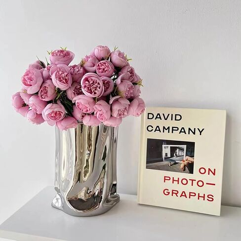 مزهرية سيراميك من الكروم السائل - مزهرية فضية مزخرفة بطول 5.32 بوصة وارتفاع 7.10 بوصة، مزهرية معدنية على شكل كيس ورقي واسع الفم حديث لديكور المنزل مثل الطاولة والرف وتزيين غرفة المعيشة in Kuwait