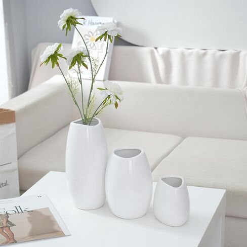 Ohsooons Ceramic Vase Set of 3 PCS Flower Pots for Home Decor, Modern Decorative for Flowers Vases for Your Ideal Table Decor, Living, Room, Kitchen, Office- White in Saudi Arabia