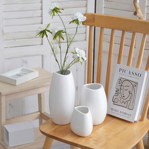 Ohsooons Ceramic Vase Set of 3 PCS Flower Pots for Home Decor, Modern Decorative for Flowers Vases for Your Ideal Table Decor, Living, Room, Kitchen, Office- White in Saudi Arabia