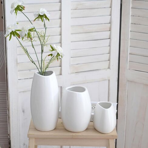 Ohsooons Ceramic Vase Set of 3 PCS Flower Pots for Home Decor, Modern Decorative for Flowers Vases for Your Ideal Table Decor, Living, Room, Kitchen, Office- White in Saudi Arabia