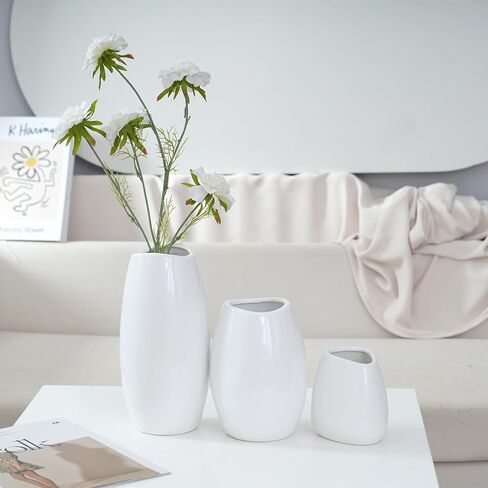 Ohsooons Ceramic Vase Set of 3 PCS Flower Pots for Home Decor, Modern Decorative for Flowers Vases for Your Ideal Table Decor, Living, Room, Kitchen, Office- White in Saudi Arabia