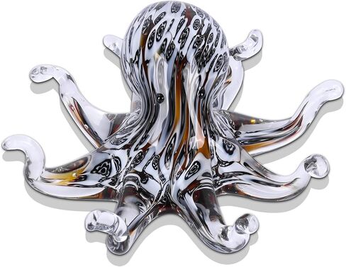 LCCCK Glass Octopus Statue Home Decor, Hand Blown Glass Decor Ocean Figurines Octopus Sculpture, Murano Art Office Desk Paperweights Fish Tank Aquarium Sea Animals Christmas Birthday Gift (Black) in Saudi Arabia