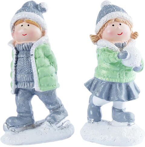 Brizoria 2-Piece Christmas Ice Skating Boy & Girl Resin Figurines - Indoor/Outdoor Holiday Decor, Festive Tabletop & Home Desktop Ornaments, Ideal for Mom, Dad & Friends in Saudi Arabia