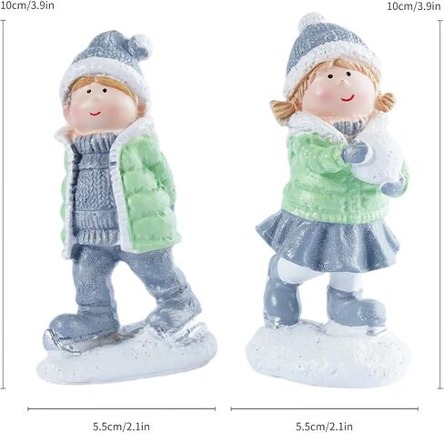 Brizoria 2-Piece Christmas Ice Skating Boy & Girl Resin Figurines - Indoor/Outdoor Holiday Decor, Festive Tabletop & Home Desktop Ornaments, Ideal for Mom, Dad & Friends in Saudi Arabia