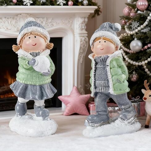 Brizoria 2-Piece Christmas Ice Skating Boy & Girl Resin Figurines - Indoor/Outdoor Holiday Decor, Festive Tabletop & Home Desktop Ornaments, Ideal for Mom, Dad & Friends in Saudi Arabia