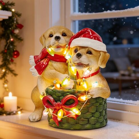 Brilliant Prospect Dog on Box Sculpture -Handmade Resin Figurine, Festive Pet Lover Gift, Holiday Home Decor with Santa Hat in Saudi Arabia