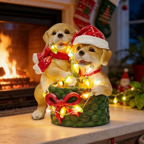 Brilliant Prospect Dog on Box Sculpture -Handmade Resin Figurine, Festive Pet Lover Gift, Holiday Home Decor with Santa Hat in Saudi Arabia