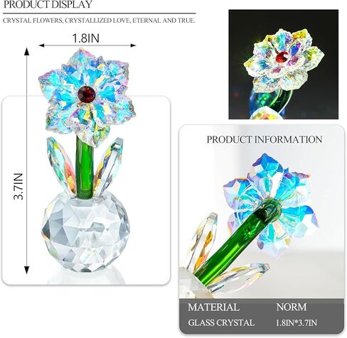 Crystal Glass Artificial Flower Figurine Decorative Table Ornament with Faceted Base for Office Desk Bedroom Shelf Gift Holiday Home Accent Display in Saudi Arabia