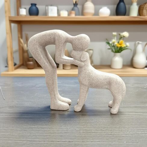 Dog Sculpture Home Decor Cute Man and Dog Statue Decoration for,Office,Living Room,Bedroom,Home,Memory Gifts for Pet Lovers in Saudi Arabia