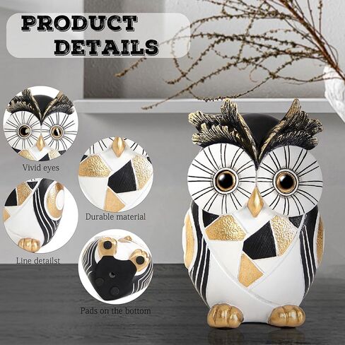Wiresusan Owl Statue Home Decor Accents, Owl Figurines for Bookshelf Bedroom Living Office Table Indoor, Big Eyes Owls Decoration Animal Sculpture, Modern Resin Bird Figurine Gift for Women in Saudi Arabia