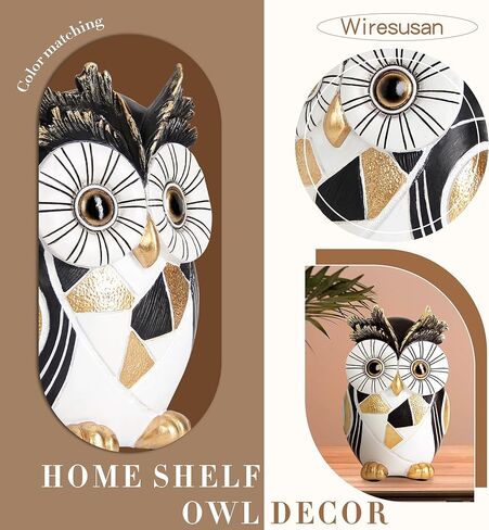 Wiresusan Owl Statue Home Decor Accents, Owl Figurines for Bookshelf Bedroom Living Office Table Indoor, Big Eyes Owls Decoration Animal Sculpture, Modern Resin Bird Figurine Gift for Women in Saudi Arabia