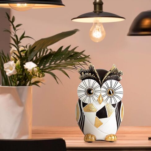 Wiresusan Owl Statue Home Decor Accents, Owl Figurines for Bookshelf Bedroom Living Office Table Indoor, Big Eyes Owls Decoration Animal Sculpture, Modern Resin Bird Figurine Gift for Women in Saudi Arabia