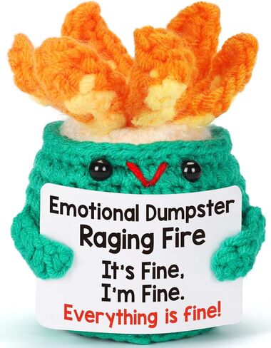 Emotional Supporting Dumpster Fire - Positive Crochet Plush Desk Accessory for Brave Coworkers, Funny Heroic Office Decor, for Colleagues, Boss, Courageous Award for Everyday Heroes in Kuwait