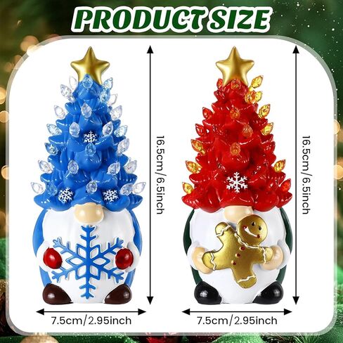 Riakrum 2 Pcs Gnome Christmas Tree Decor with Lights, Gingerbread Man, Snowflakes Sign 6.5" Lighted Blue Red Winter Decorations Resin Light up Gnomes Figurine for Table Indoor Centerpieces Home Decor in Kuwait