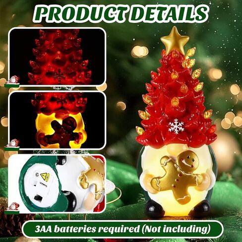 Riakrum 2 Pcs Gnome Christmas Tree Decor with Lights, Gingerbread Man, Snowflakes Sign 6.5" Lighted Blue Red Winter Decorations Resin Light up Gnomes Figurine for Table Indoor Centerpieces Home Decor in Kuwait