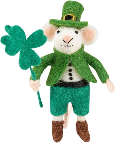 Primitives by Kathy Collectible Felt Critter - St. Patrick Mouse Holding a Shamrock in an Adorable Irish hat and Suit in Saudi Arabia
