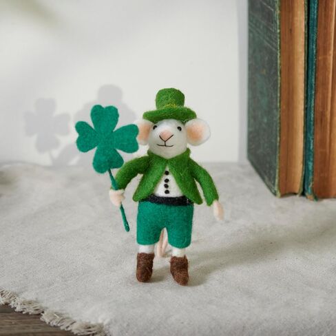 Primitives by Kathy Collectible Felt Critter - St. Patrick Mouse Holding a Shamrock in an Adorable Irish hat and Suit in Saudi Arabia