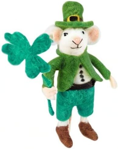 Primitives by Kathy Collectible Felt Critter - St. Patrick Mouse Holding a Shamrock in an Adorable Irish hat and Suit in Saudi Arabia