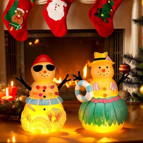 Bucherry 2 Pcs Winter Snowman Decorations Western Cowboy Cowgirl Resin Snowman Figurines with Hat 5 x 3.2 Inch Winter Table Centerpieces Ornaments for Holiday Indoor Decor in Saudi Arabia