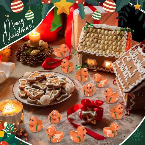 Foilswirl 50 Pcs Christmas Mini Resin Gingerbread Ducks Tiny Ducks Figurine Miniature Animals Figures Christmas Gingerbread Decoration for Home Ornament Accessories in Saudi Arabia
