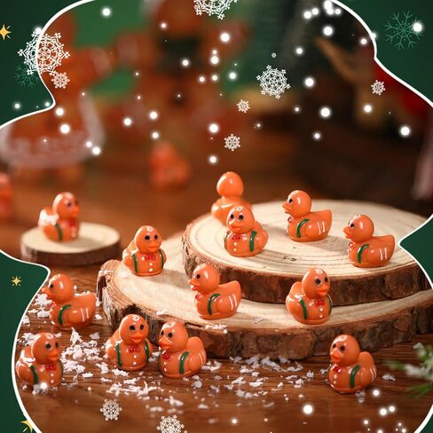 Foilswirl 50 Pcs Christmas Mini Resin Gingerbread Ducks Tiny Ducks Figurine Miniature Animals Figures Christmas Gingerbread Decoration for Home Ornament Accessories in Saudi Arabia