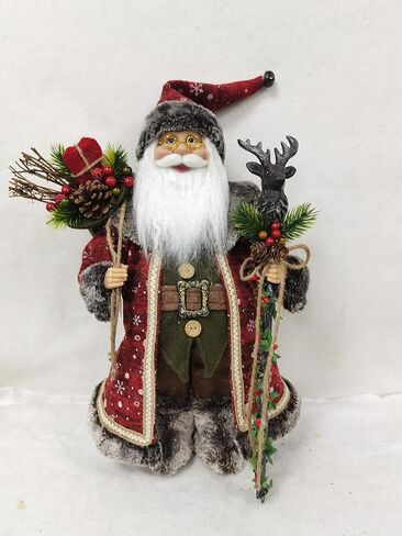 BEAUTLOHAS. 18" Santa Claus Figurine, Christmas Decorations, Standing Santa Claus Hold Deer Head Cane and Sack for Xmas Indoor Home Decoration Gift Party Table Shelf Ornament in Saudi Arabia