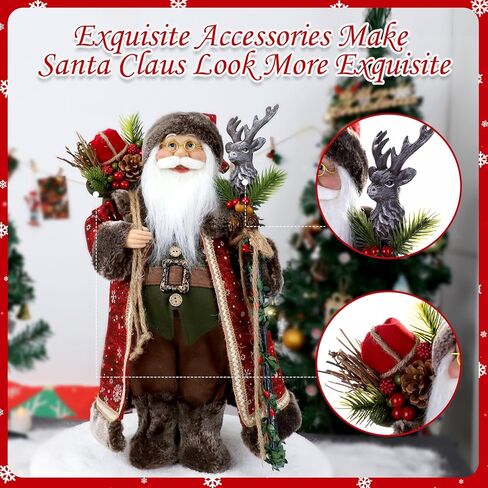 BEAUTLOHAS. 18" Santa Claus Figurine, Christmas Decorations, Standing Santa Claus Hold Deer Head Cane and Sack for Xmas Indoor Home Decoration Gift Party Table Shelf Ornament in Saudi Arabia