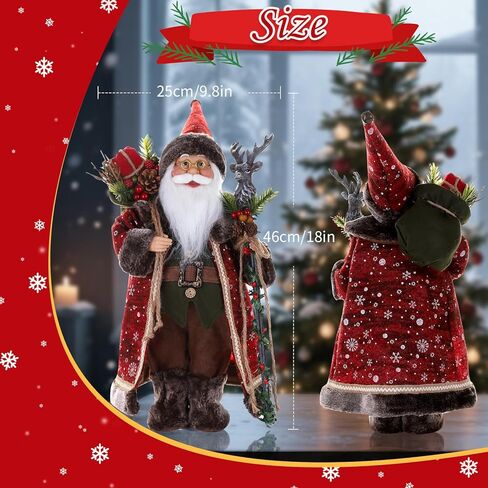 BEAUTLOHAS. 18" Santa Claus Figurine, Christmas Decorations, Standing Santa Claus Hold Deer Head Cane and Sack for Xmas Indoor Home Decoration Gift Party Table Shelf Ornament in Saudi Arabia