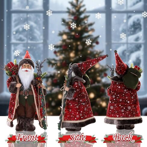BEAUTLOHAS. 18" Santa Claus Figurine, Christmas Decorations, Standing Santa Claus Hold Deer Head Cane and Sack for Xmas Indoor Home Decoration Gift Party Table Shelf Ornament in Saudi Arabia