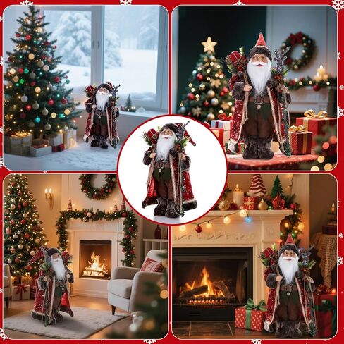 BEAUTLOHAS. 18" Santa Claus Figurine, Christmas Decorations, Standing Santa Claus Hold Deer Head Cane and Sack for Xmas Indoor Home Decoration Gift Party Table Shelf Ornament in Saudi Arabia