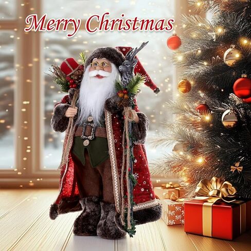 BEAUTLOHAS. 18" Santa Claus Figurine, Christmas Decorations, Standing Santa Claus Hold Deer Head Cane and Sack for Xmas Indoor Home Decoration Gift Party Table Shelf Ornament in Saudi Arabia