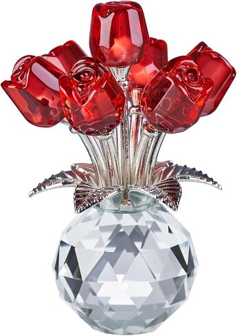 XLSJGYP Crystal Pink Rose Flower Glass Flowers Decoration Birthday Gifts for Women Girl Wife Girlfriend Daughter Ornament Bouquet Collectible for Valentine's Day Wedding (Pink Rose 02) in Saudi Arabia